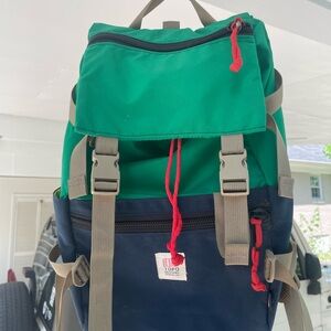 Topo Designs Rover Backpack, green and blue, lightly used